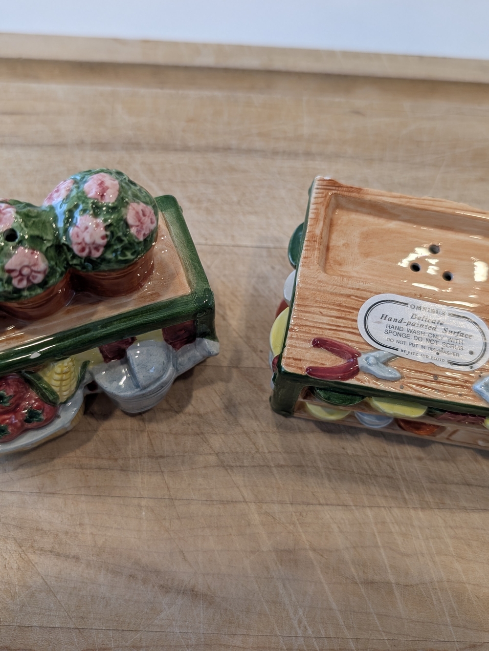 Hand-Painted Ceramic Salt and Pepper Shakers - Floral Planter Design, Green/Pink